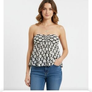 Express Silk  Polka Dot Strapless Blouse Top